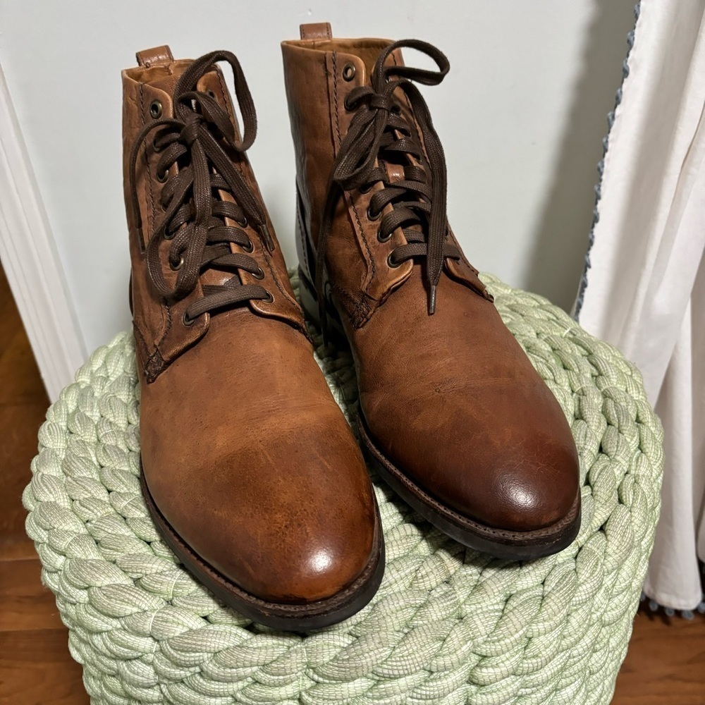 Frye Peyton Lace Up Distressed Brown Cognac Casual Dress Boots - Picture 4 of 9